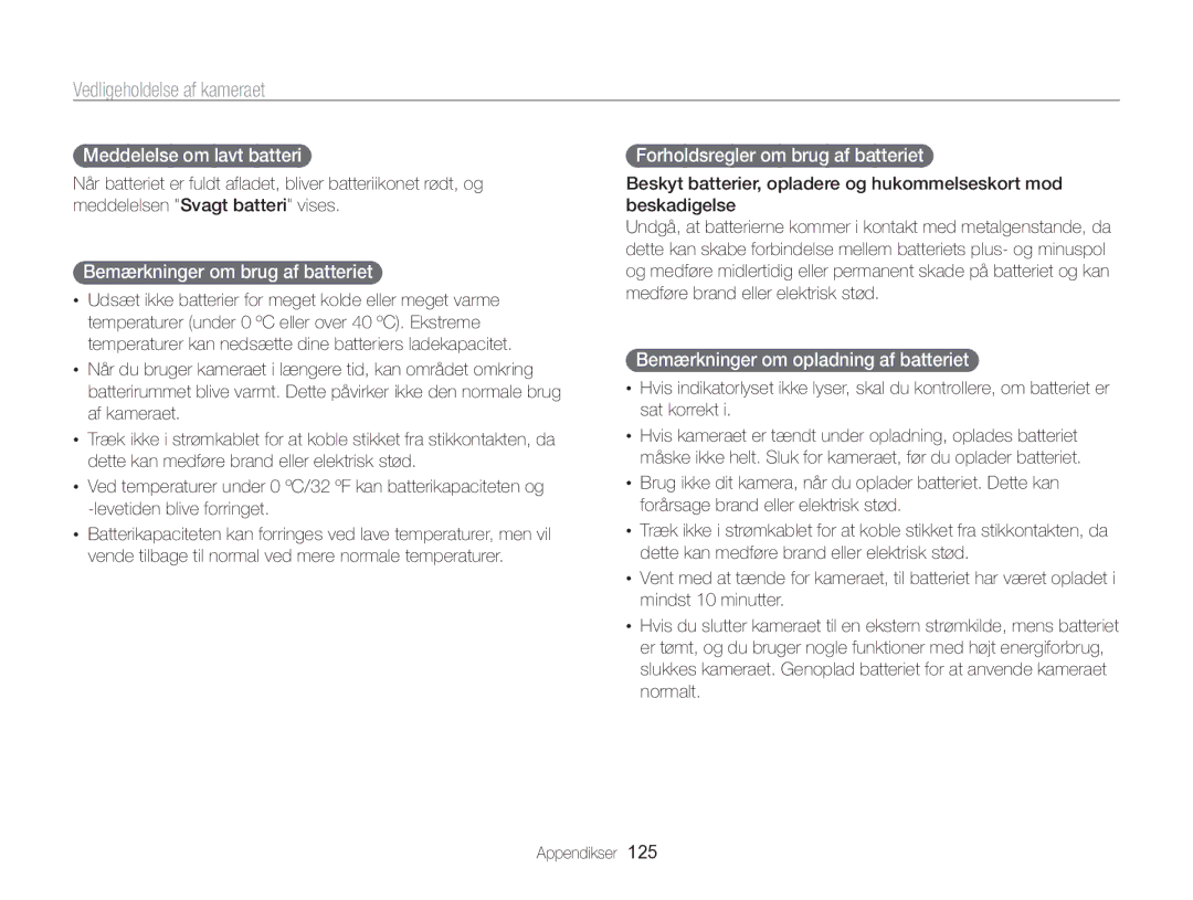 Samsung EC-MV800ZBPBE2 manual Meddelelse om lavt batteri , Bemærkninger om brug af batteriet  